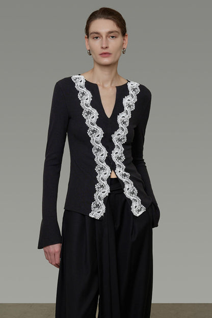 Lace Knitted V-Neck Sweater