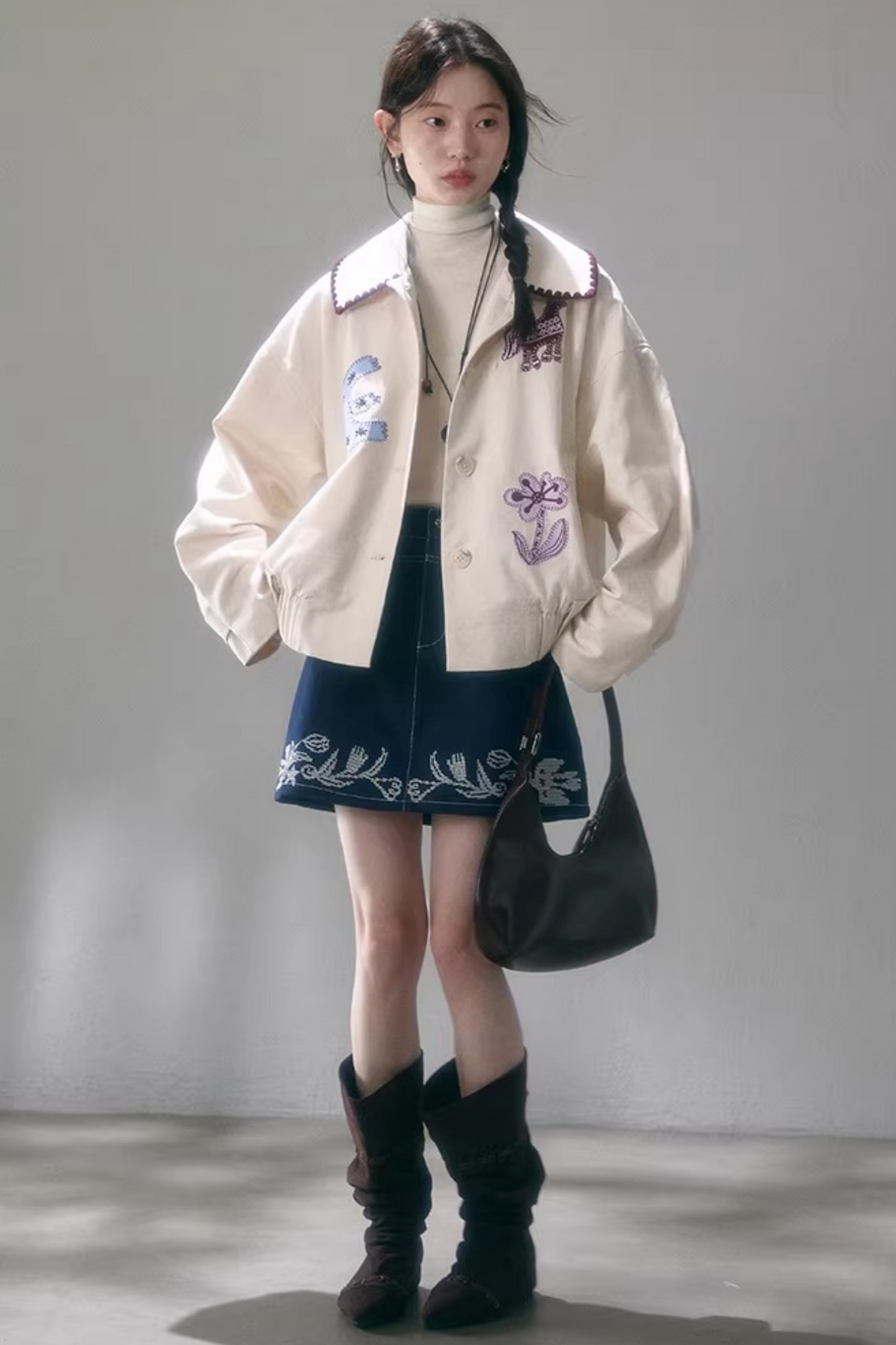 Horse Embroidery Linen Jacket Set