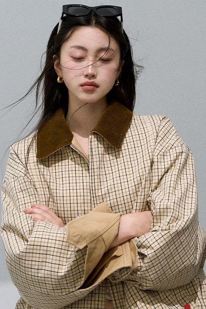 Vintage Plaid Reversible Harrington Coat