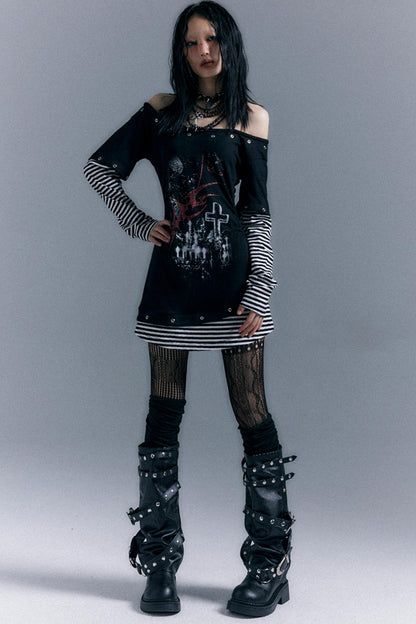 Punk Striped Cinched Waist T-Shirt Dress