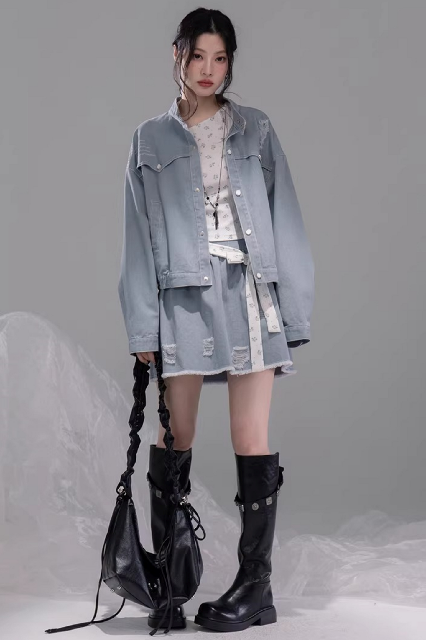 Distressed Rock Denim Jacket Set-Up