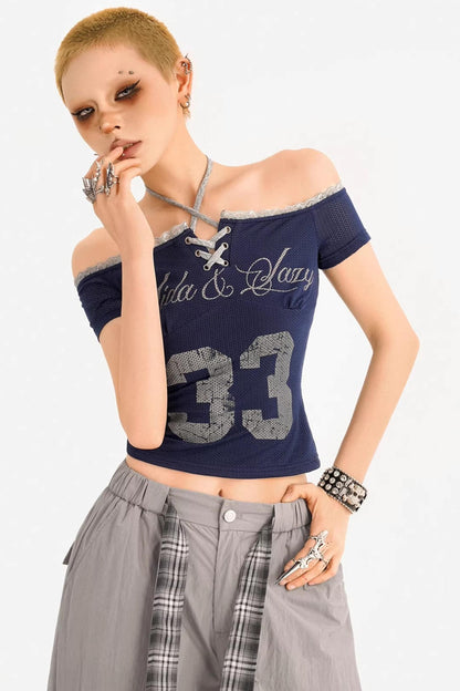 Off-Shoulder Halter T-Shirt