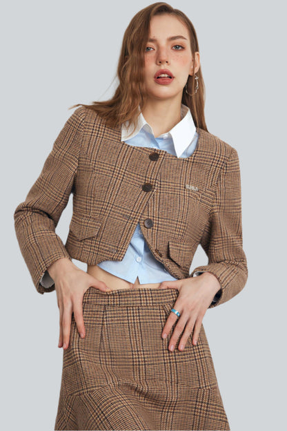 Brown Checked Tweed Jacket