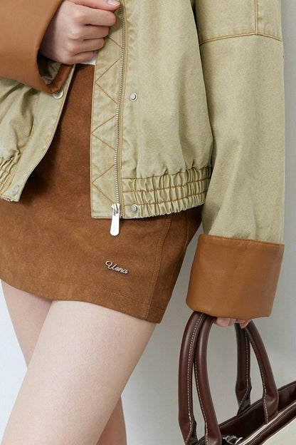 Caramel Brown Faux Suede Jacket Set-Up