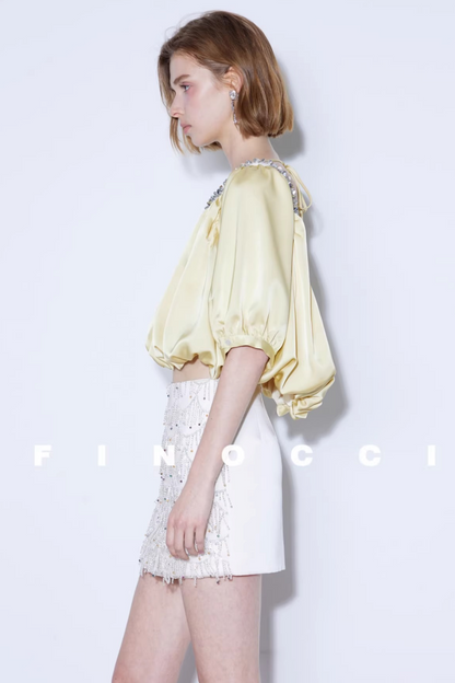 Iridescent Beaded Satin Skirt