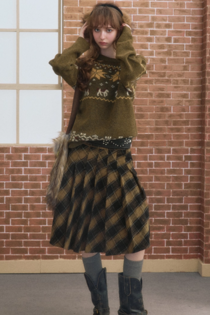 Classic Vintage Plaid Midi Skirt