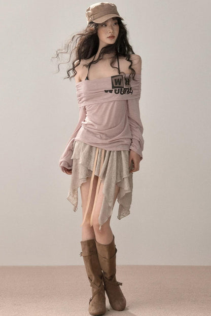 Sweet Off-Shoulder Printed Blouse