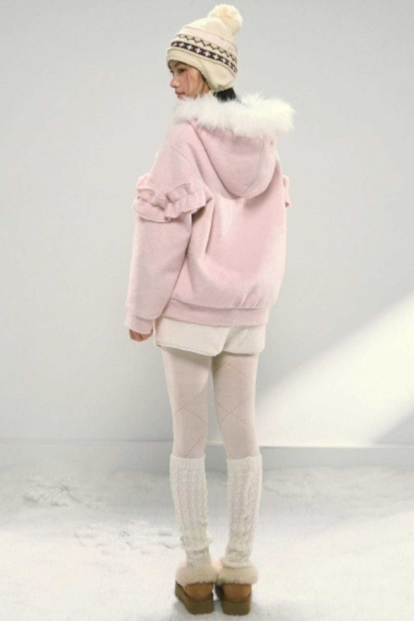 Lace Hooded Cotton Tweed Zip Jacket