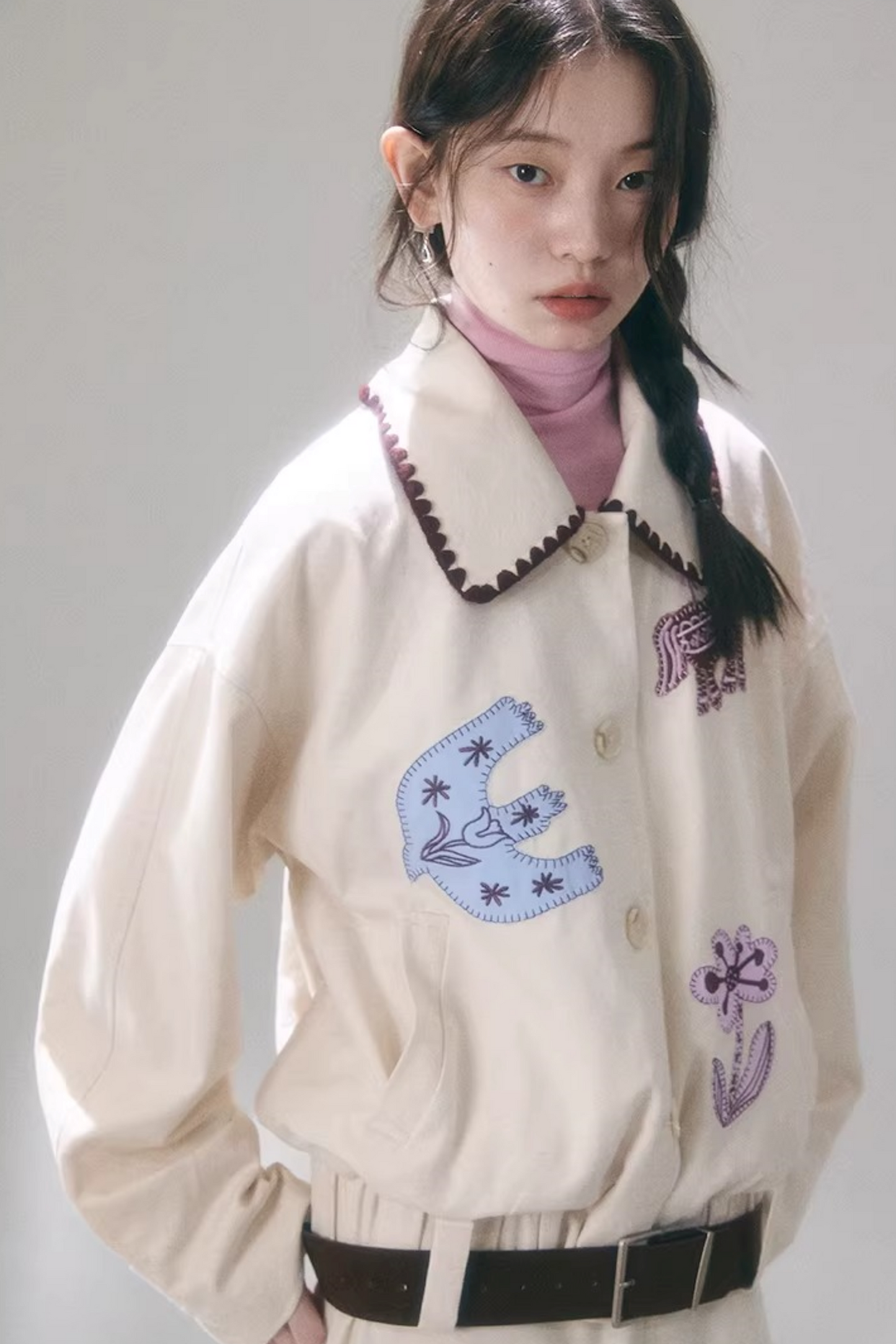 Horse Embroidery Linen Jacket Set