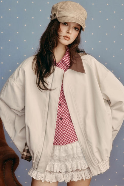 Retro Preppy Contrast Lapel Short Coat