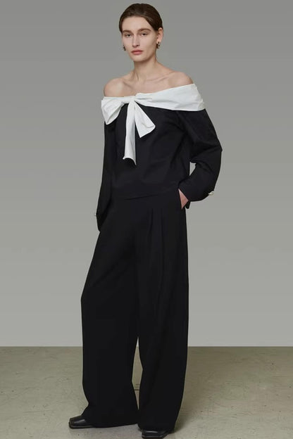 Color-Blocked Off-Shoulder Shirt