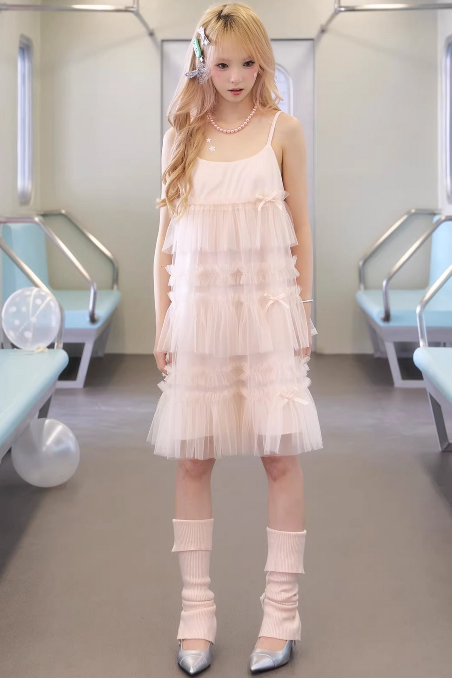 Pink Ruched Puff Sleeve Dress