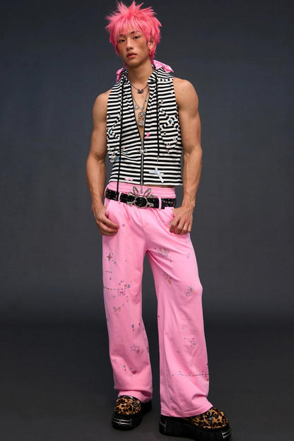 Rhinestone Bowknot Striped Vest