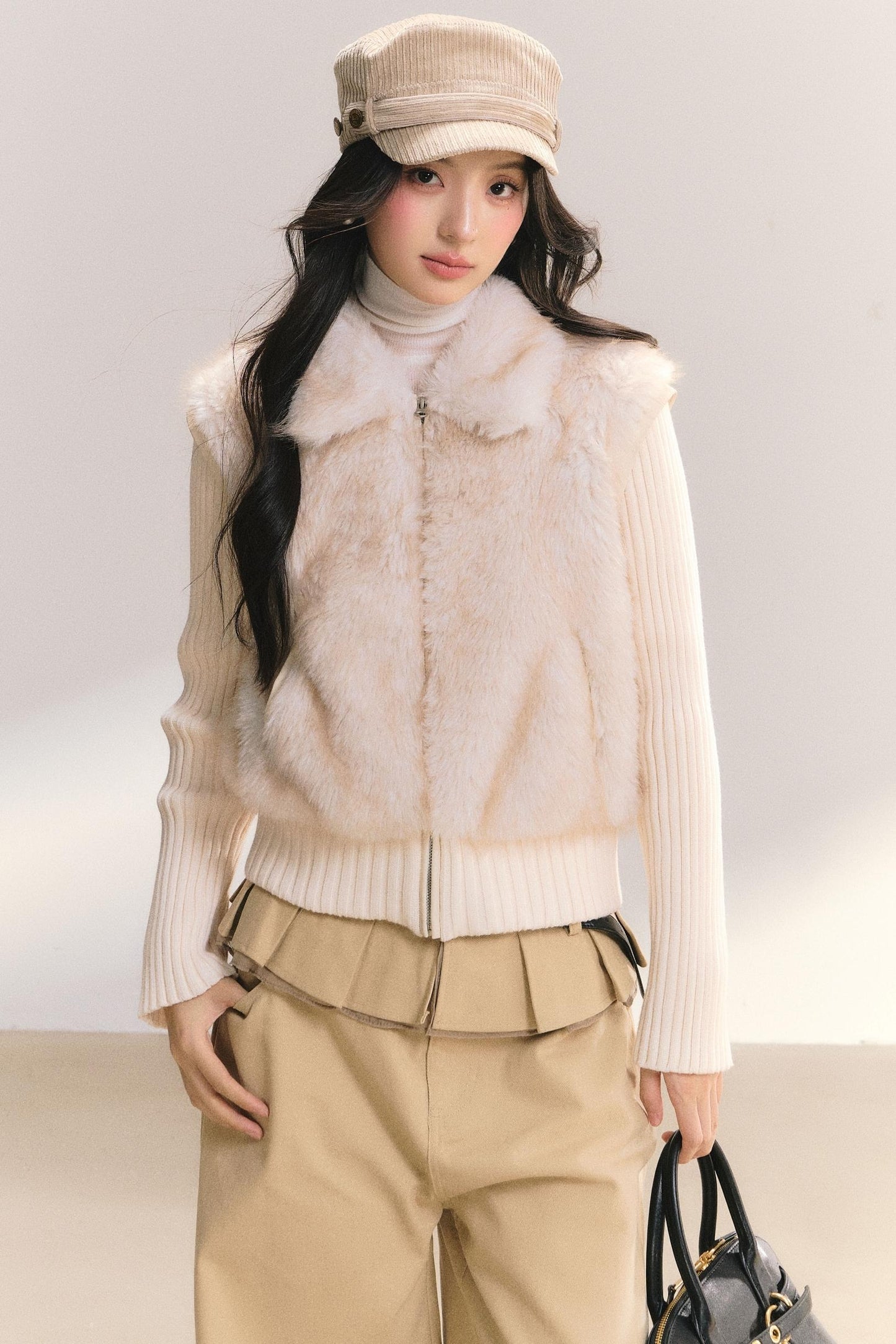 Eco-Friendly Faux Fur Knit Jacket