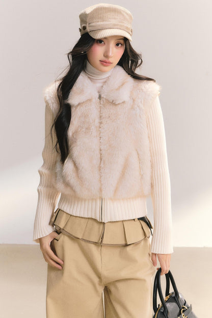 Eco-Friendly Faux Fur Knit Jacket