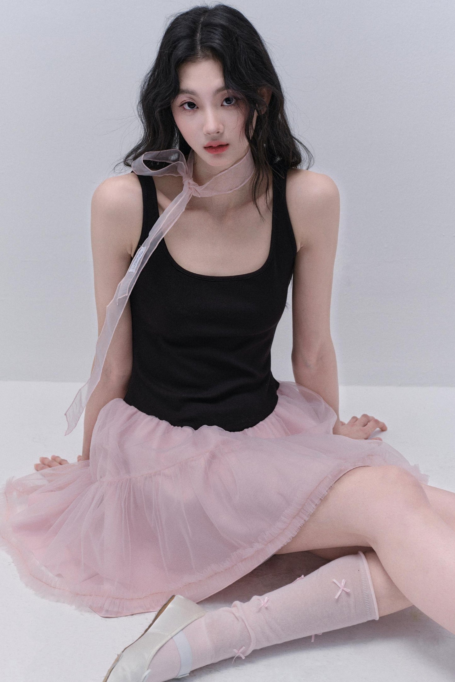Sweet Fluffy Black-Pink Contrast Dress