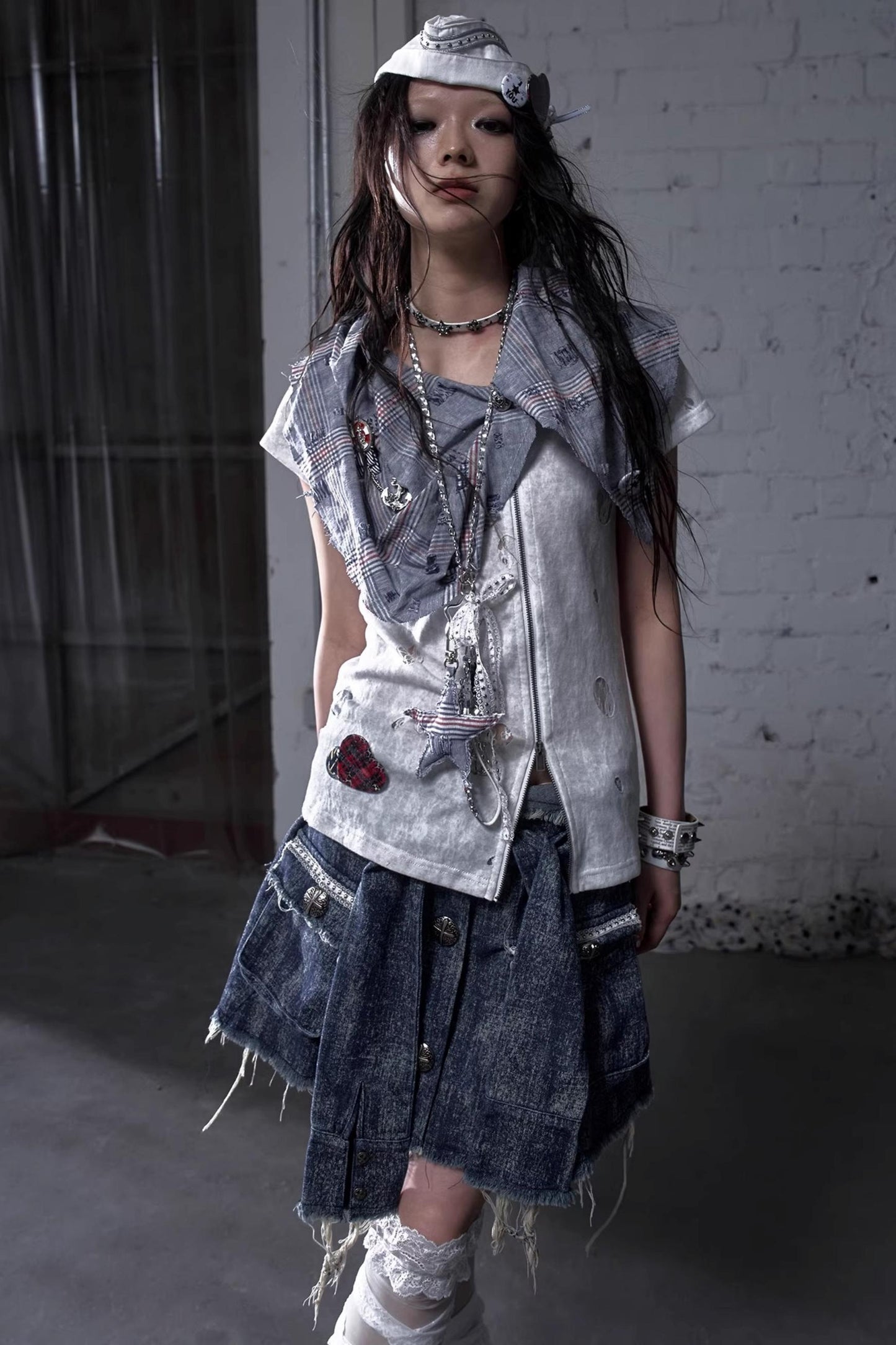 Plaid Layered Punk Street T-Shirt