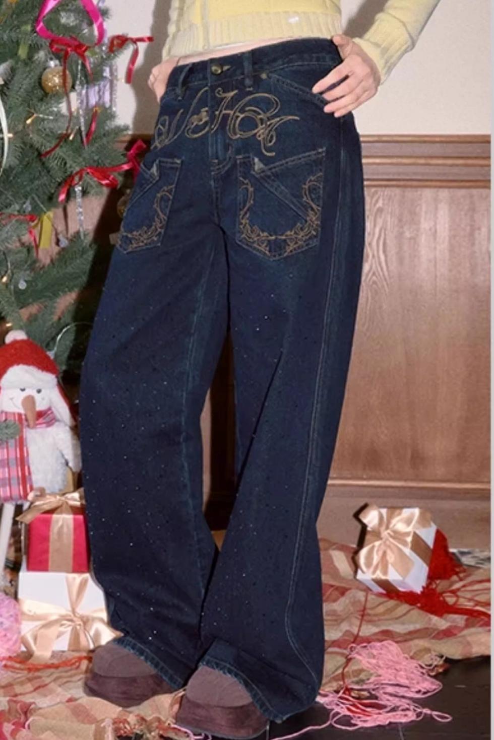 Vintage Embroidered Denim Pants