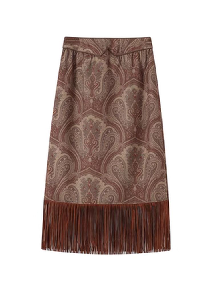 Red brown fringe skirt