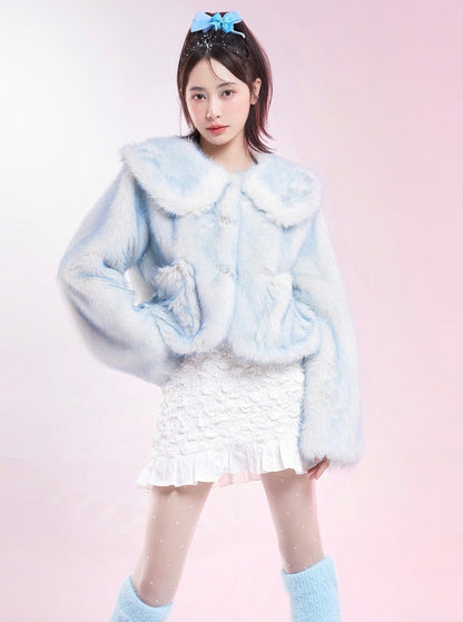 sweet blue fur warm short coat