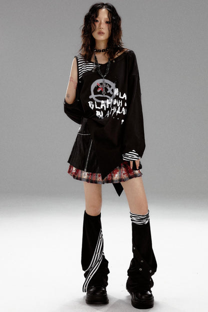 Punk Striped Dropped Shoulders T-Shirt