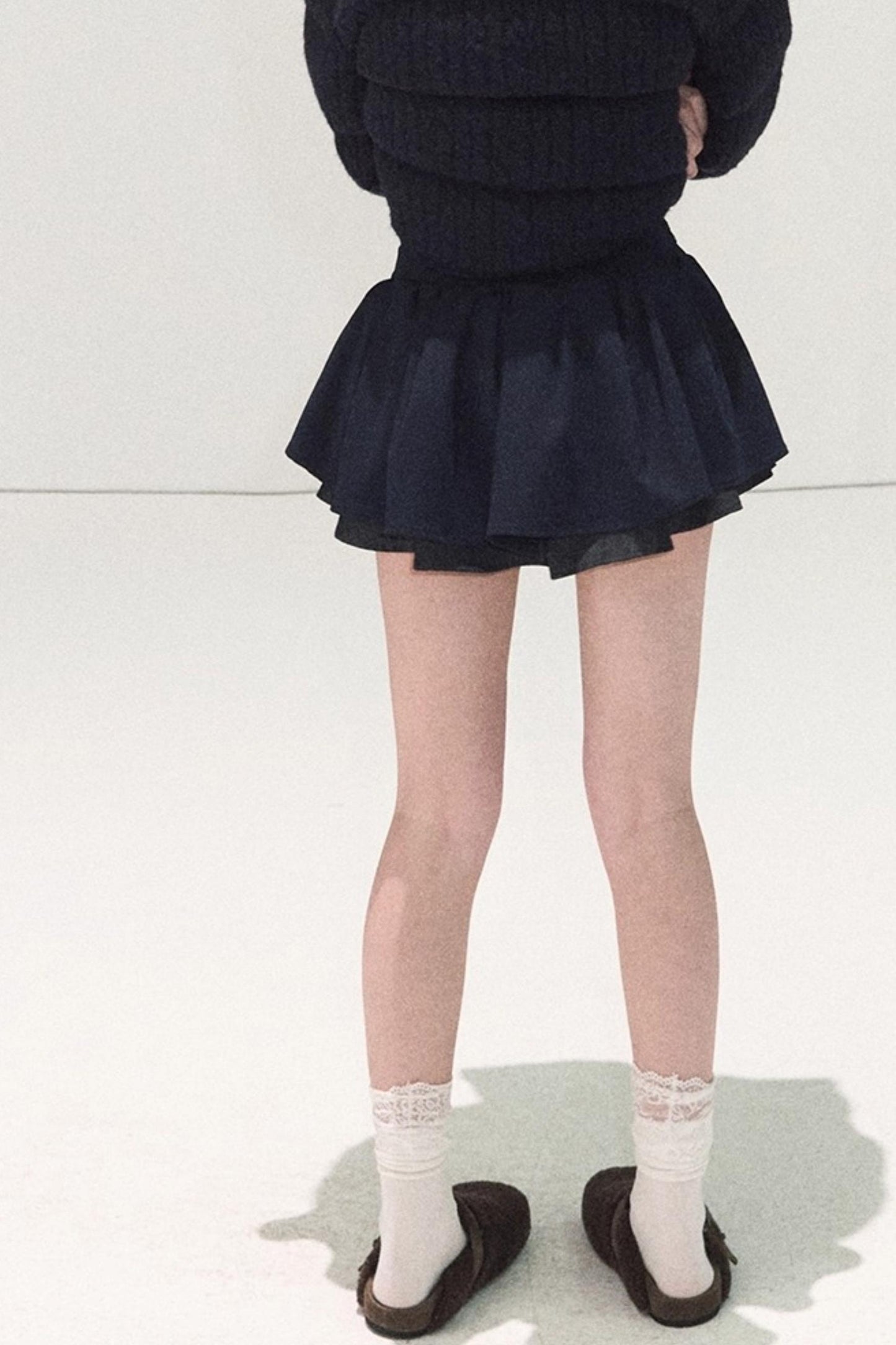 Plaid Color-Blocked Puffy Skirt