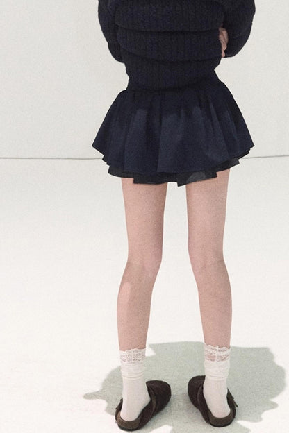 Plaid Color-Blocked Puffy Skirt