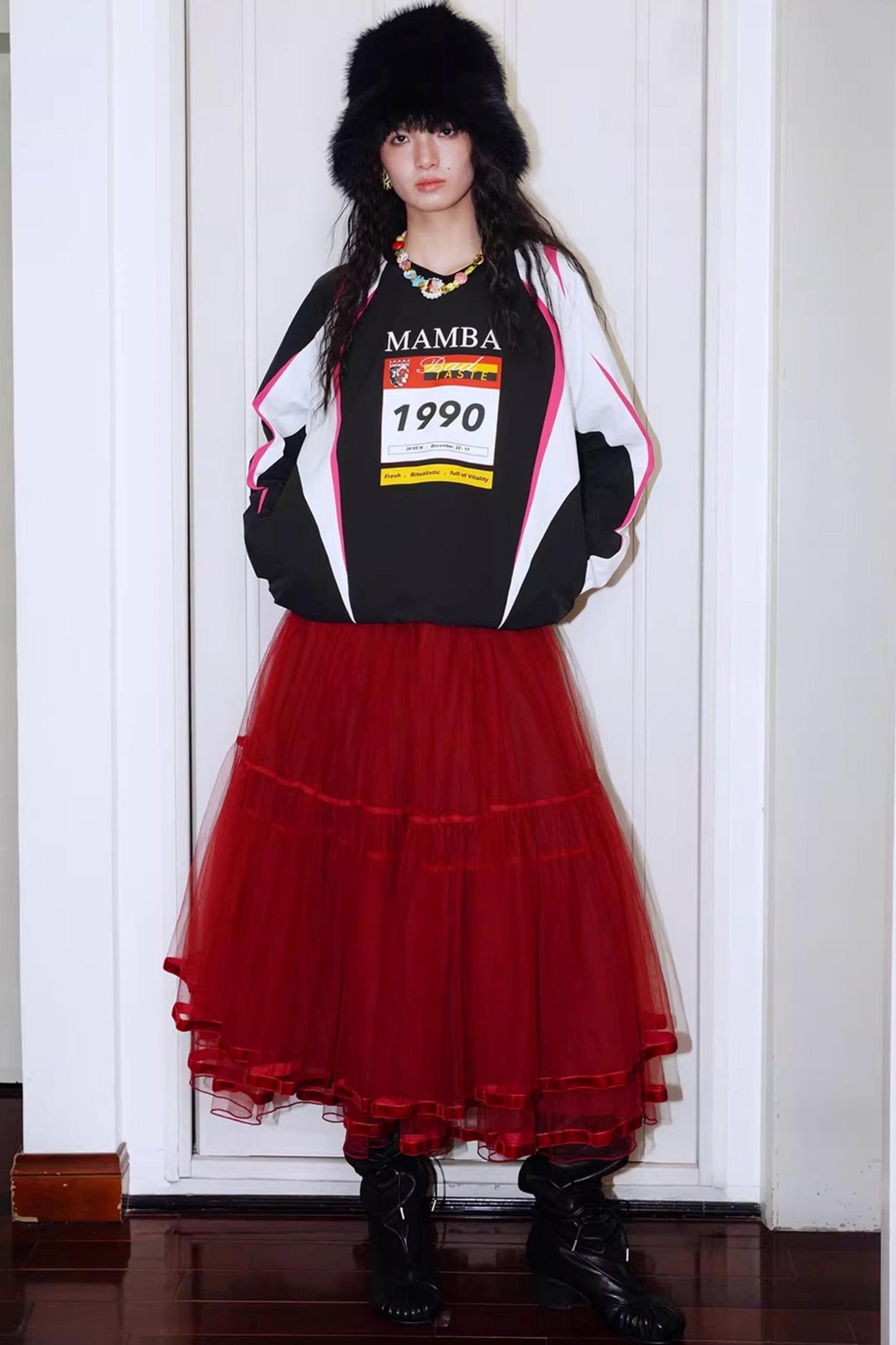 Autumn Mesh Puffy Long Skirt