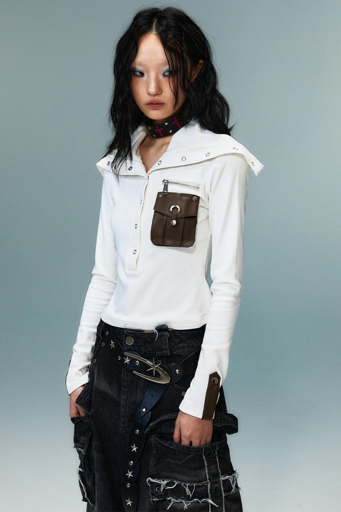 Punk High Neck Slim Knit Base Top