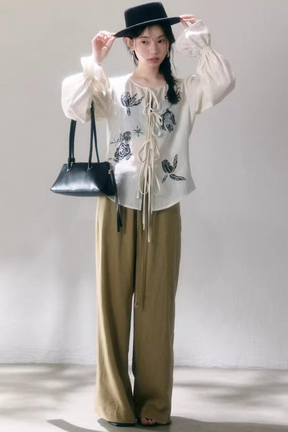 Linen Blend Wide-Leg Pants