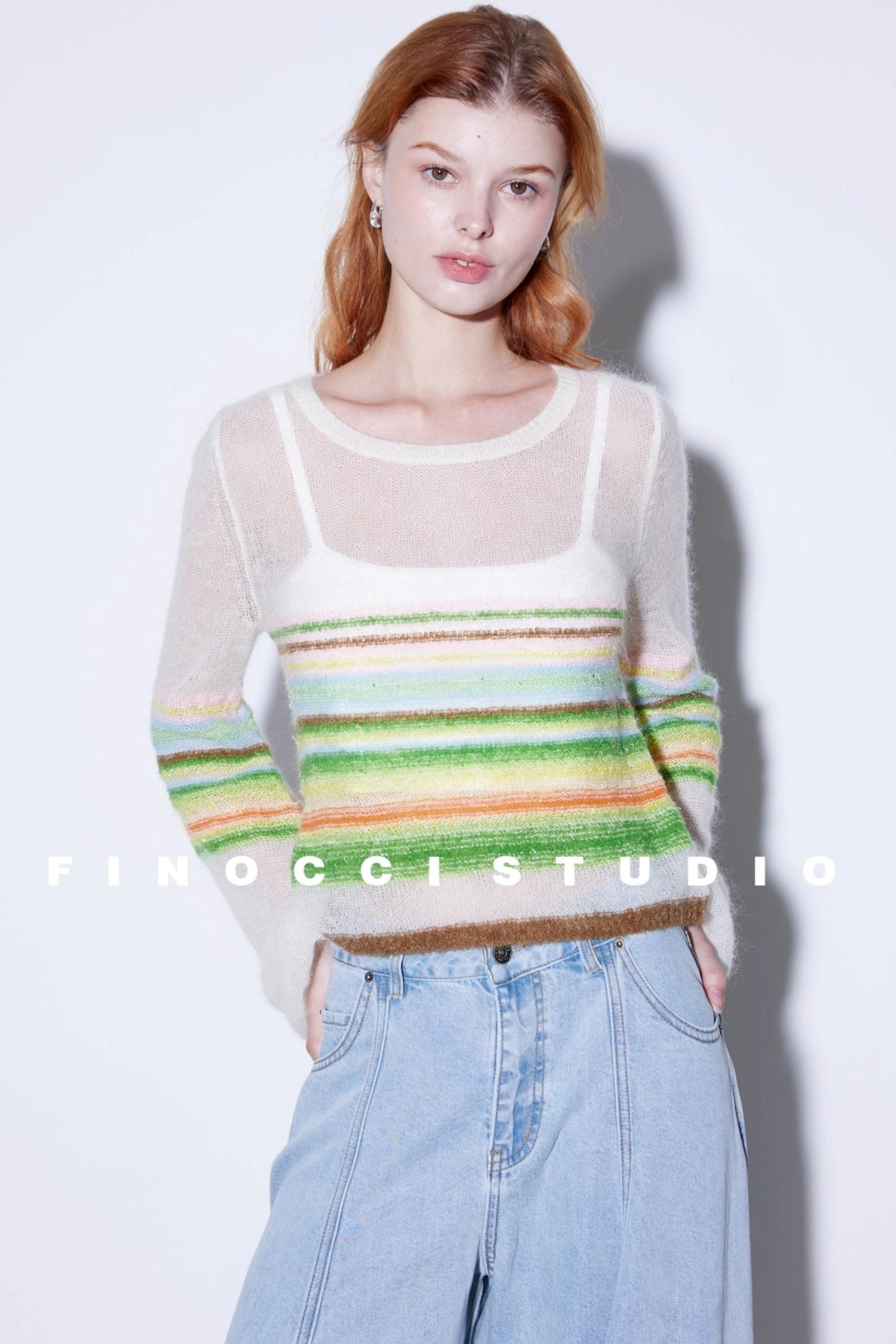 Mohair Silky Wool Rainbow Lantern Sleeve Sweater