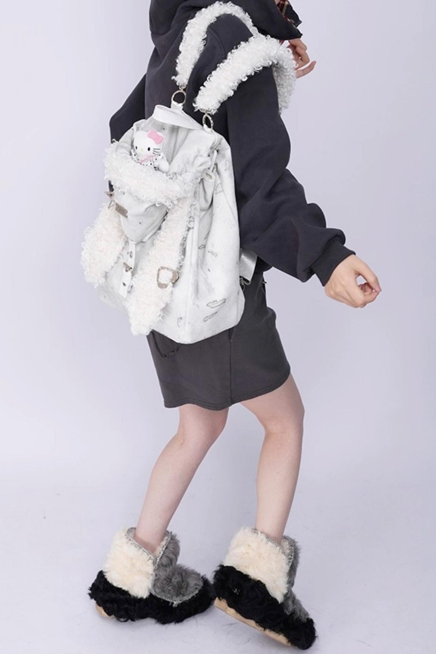 Cute Furry Rabbit Ears Backpack