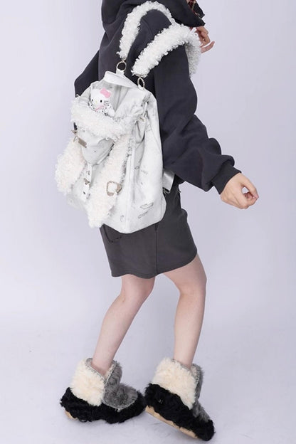 Cute Furry Rabbit Ears Backpack
