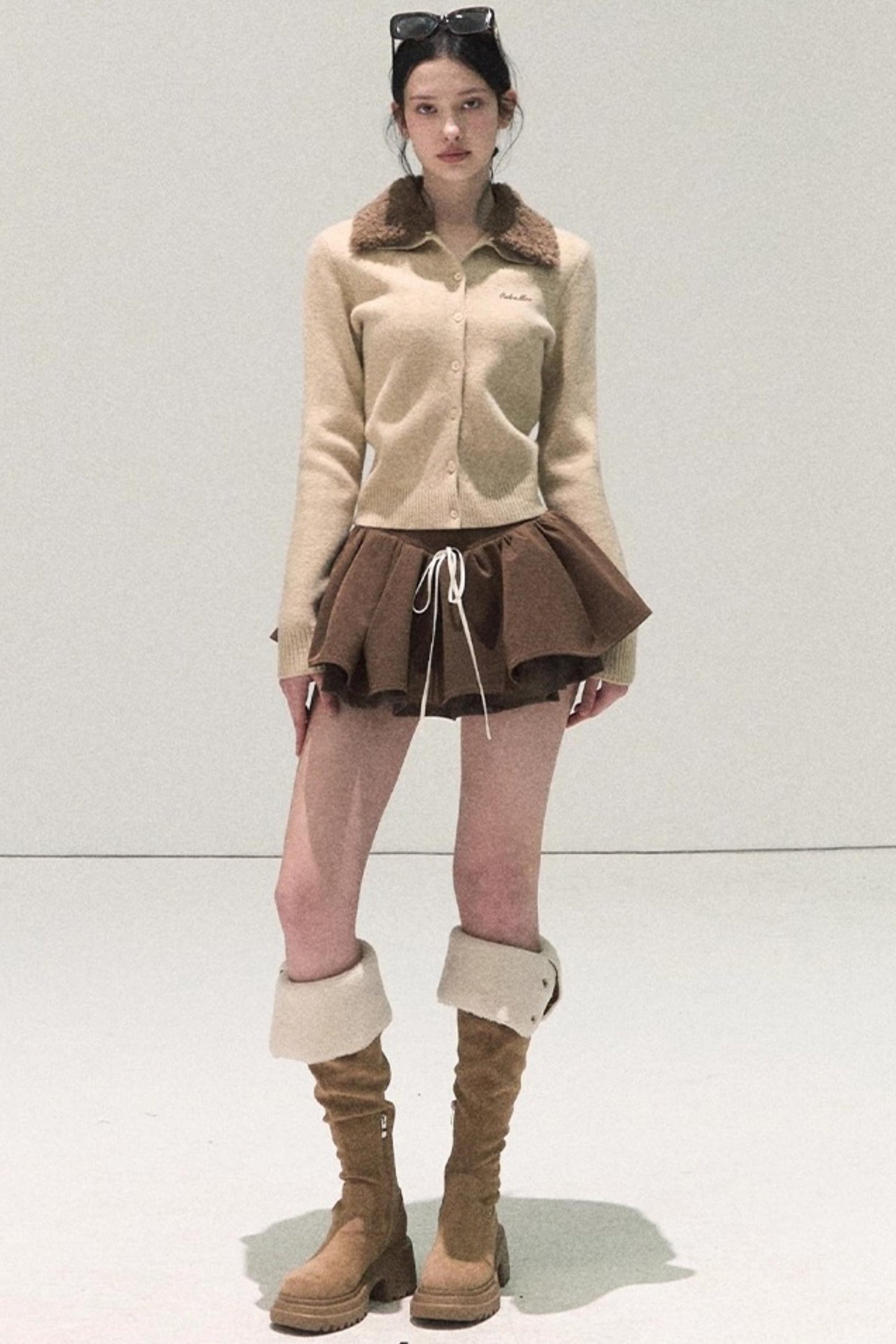 Plaid Color-Blocked Puffy Skirt