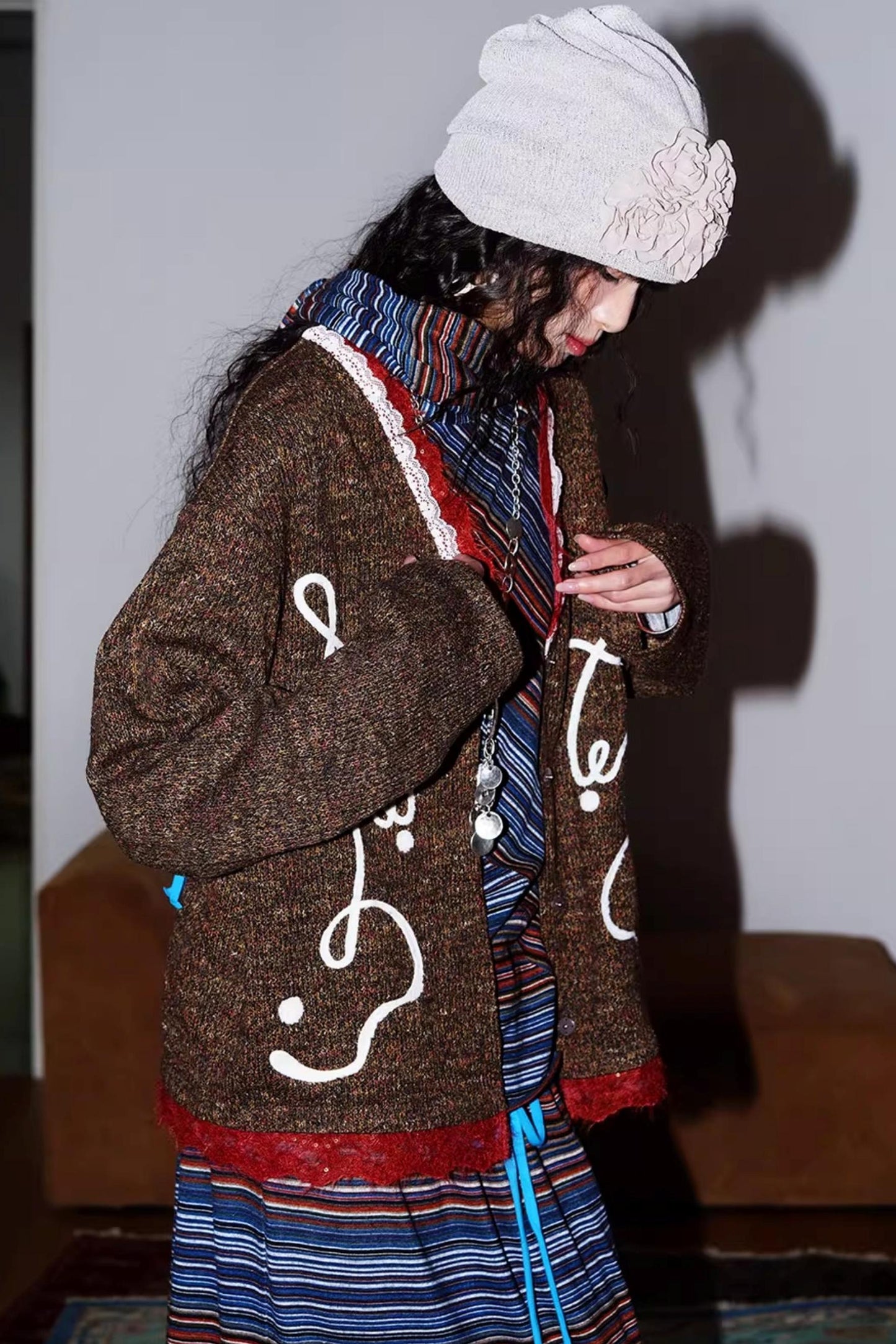 Retro Lace Knitted Cardigan