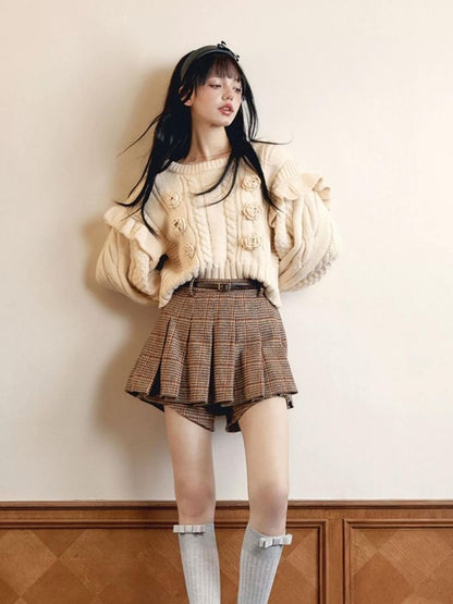 Fine Checkered Tweed High Waist Short Skirt