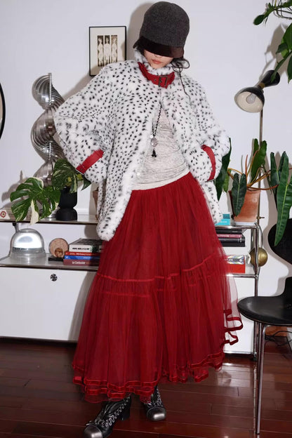 Autumn Mesh Puffy Long Skirt