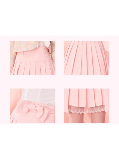 Pleated Half Skirt with Bowknot Belt