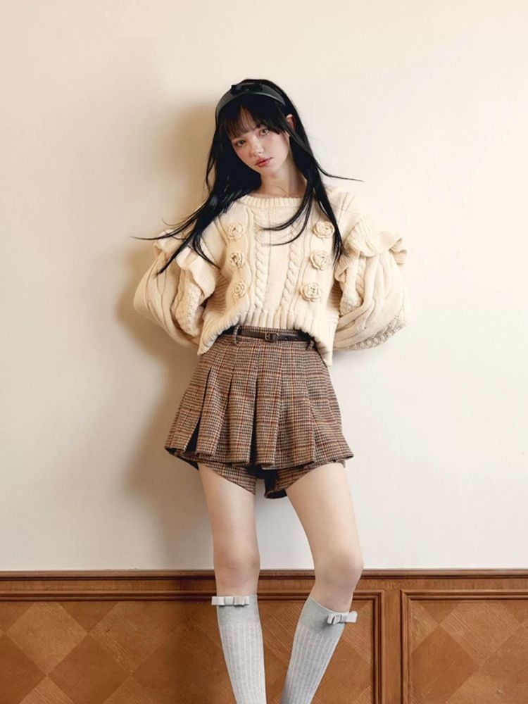 Fine Checkered Tweed High Waist Short Skirt