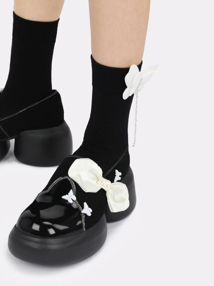 Side Ribbon Butterfly Platform Loafers