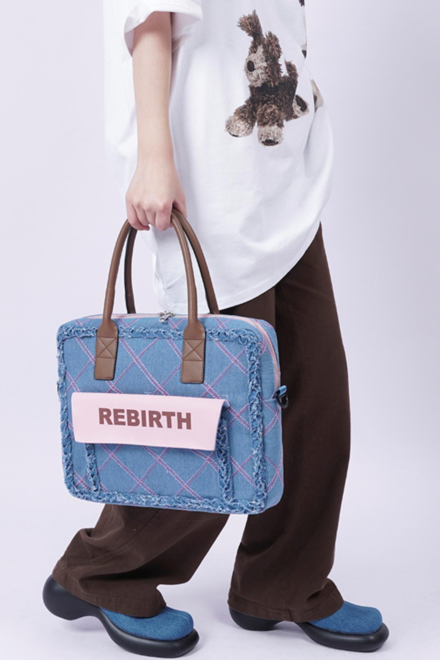 Plaid Denim Laptop Bag