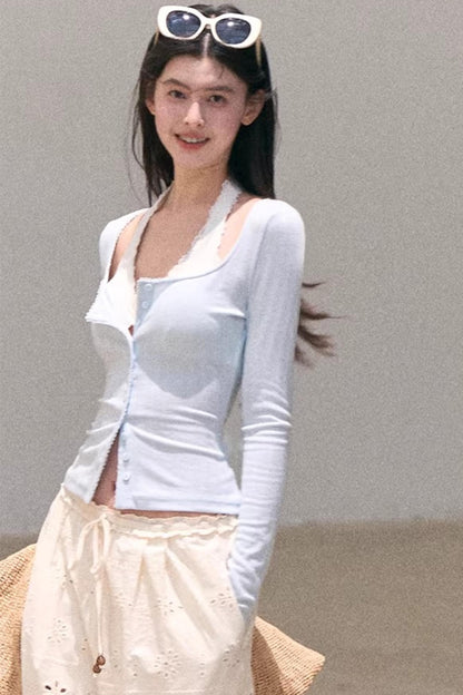 Lace-Trimmed Halter Neck Camisole