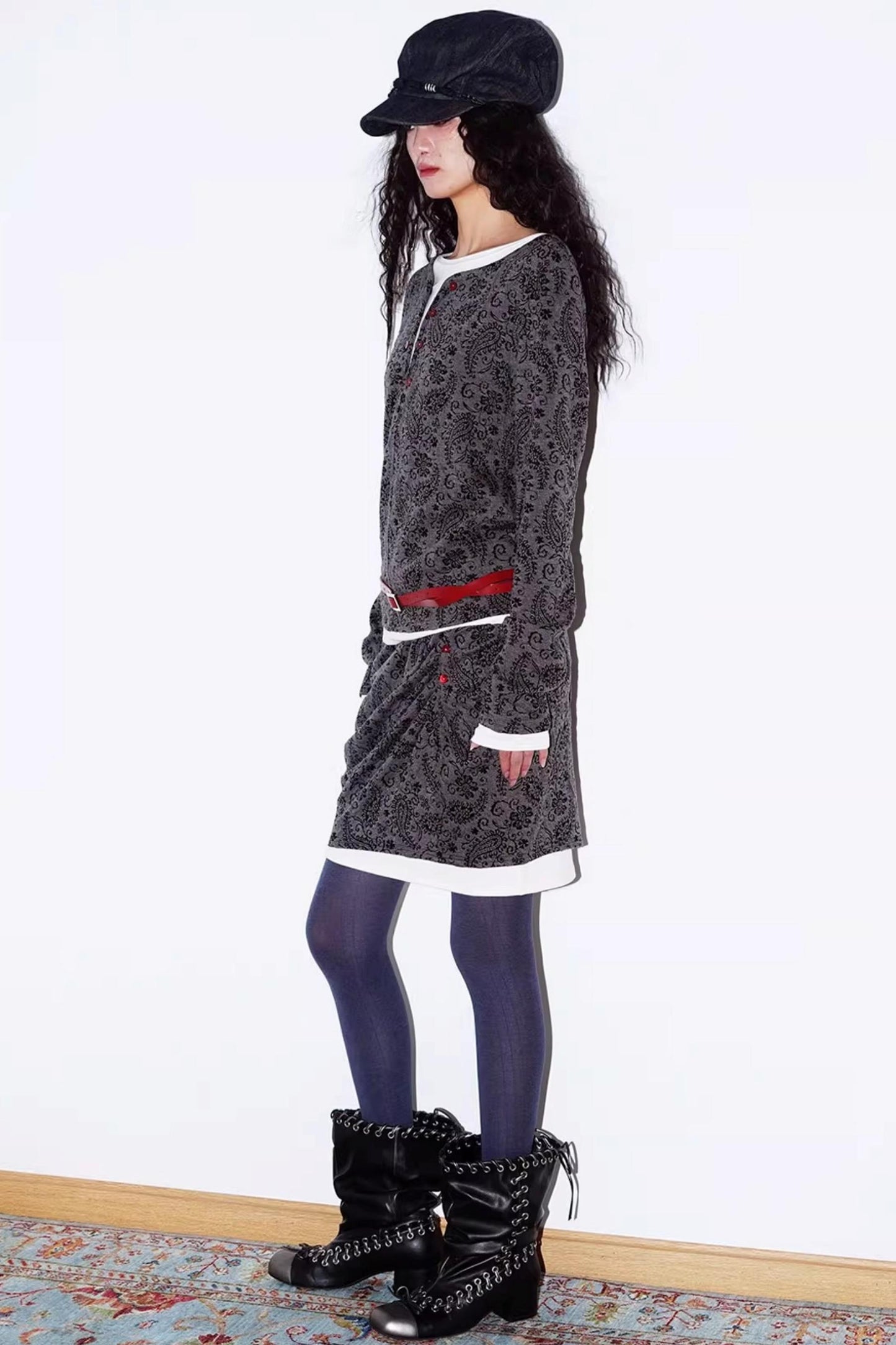 Retro Paisley Sweater Skirt Set-Up