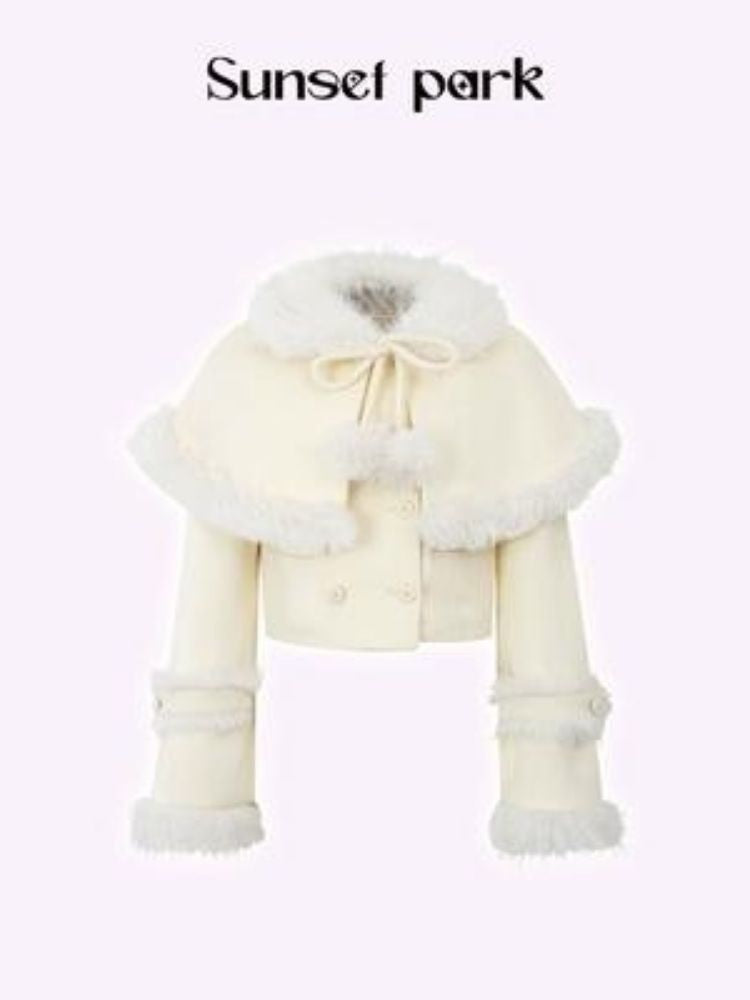 Vintage fur collar cape coat half skirt suit