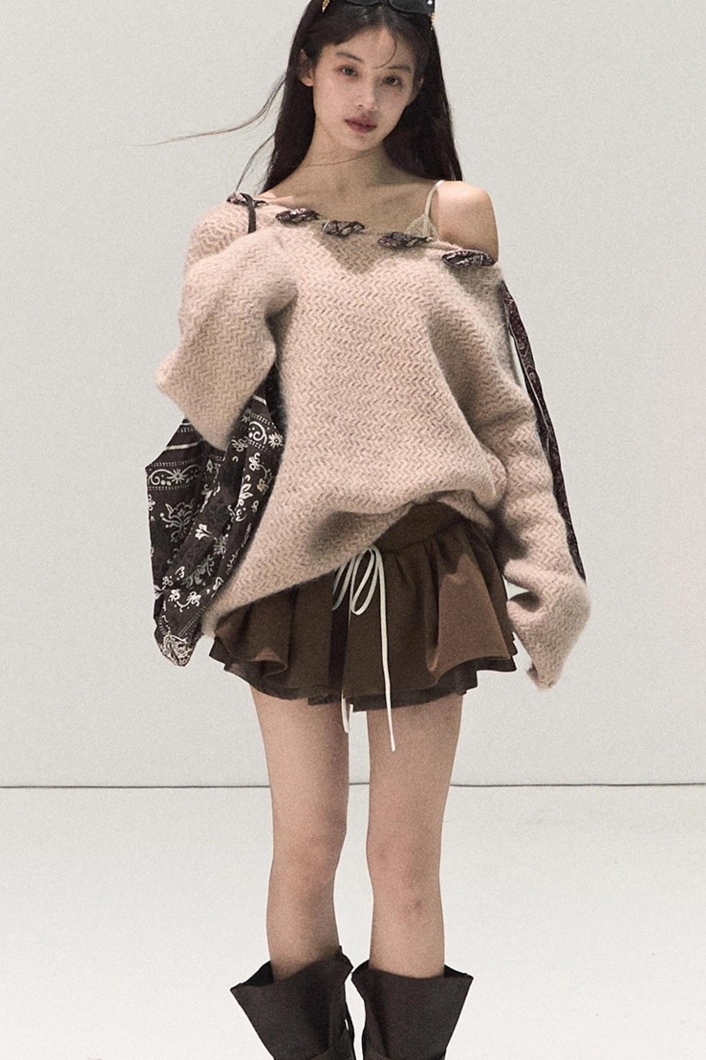 Plaid Color-Blocked Puffy Skirt