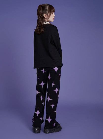 black purple stars sweet cool knitted pants