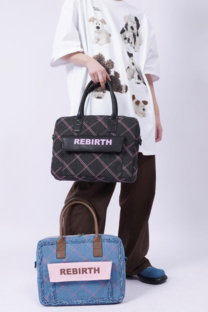 Plaid Denim Laptop Bag