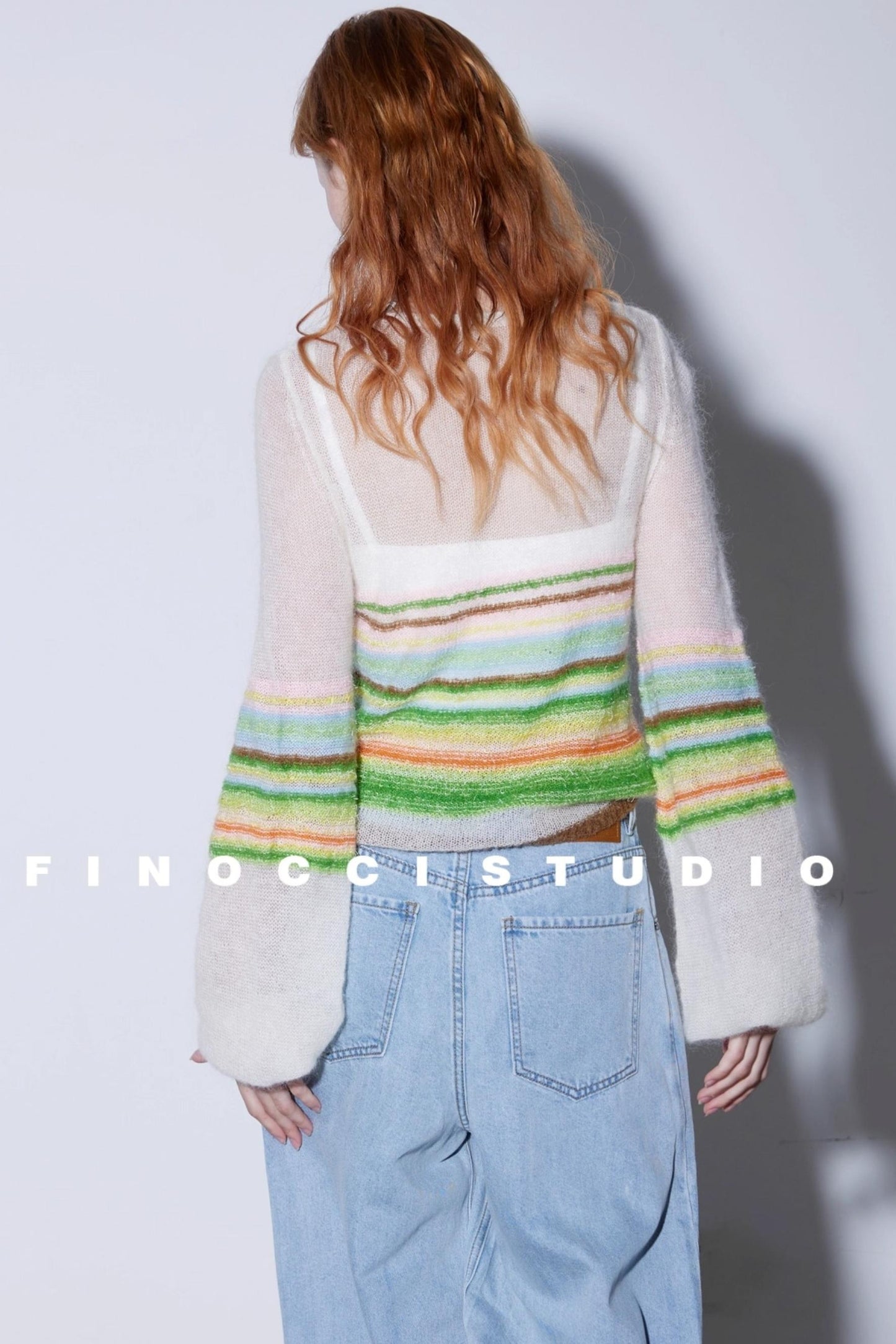 Mohair Silky Wool Rainbow Lantern Sleeve Sweater