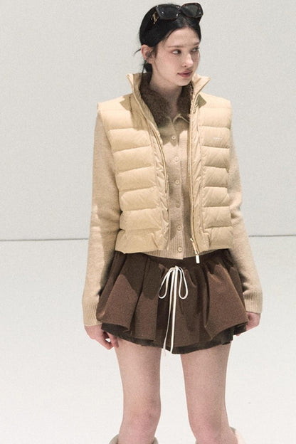 Plaid Color-Blocked Puffy Skirt