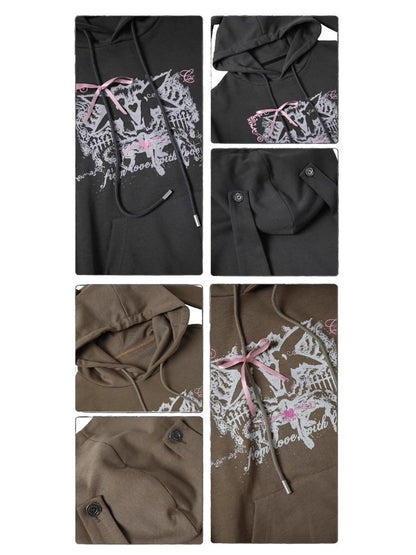 Rabbit Ears Hooded Printed Sweatshirt